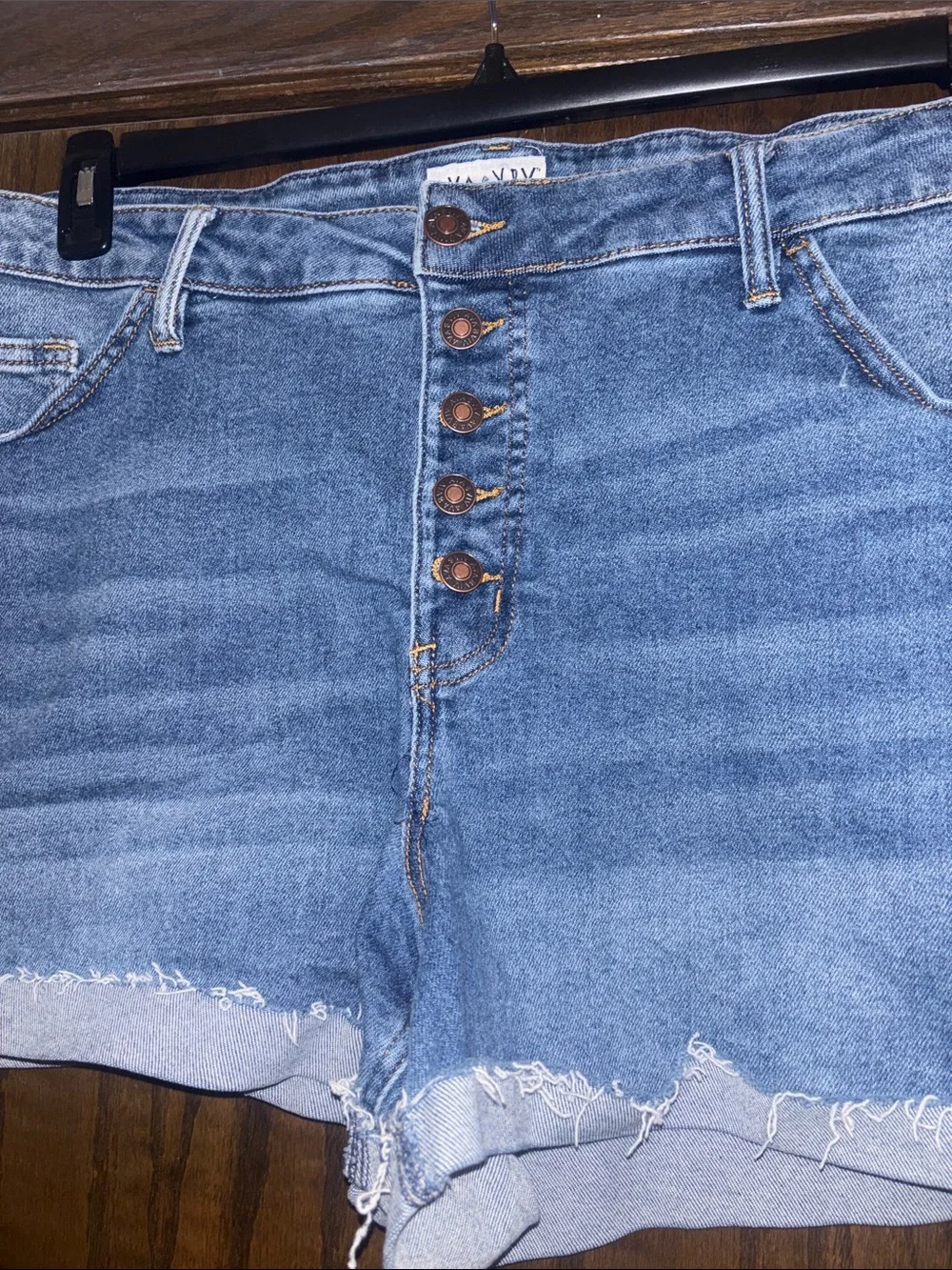 Ava & Viv Washed Blue High-Rise Button-Fly Denim Shorts Size 22W